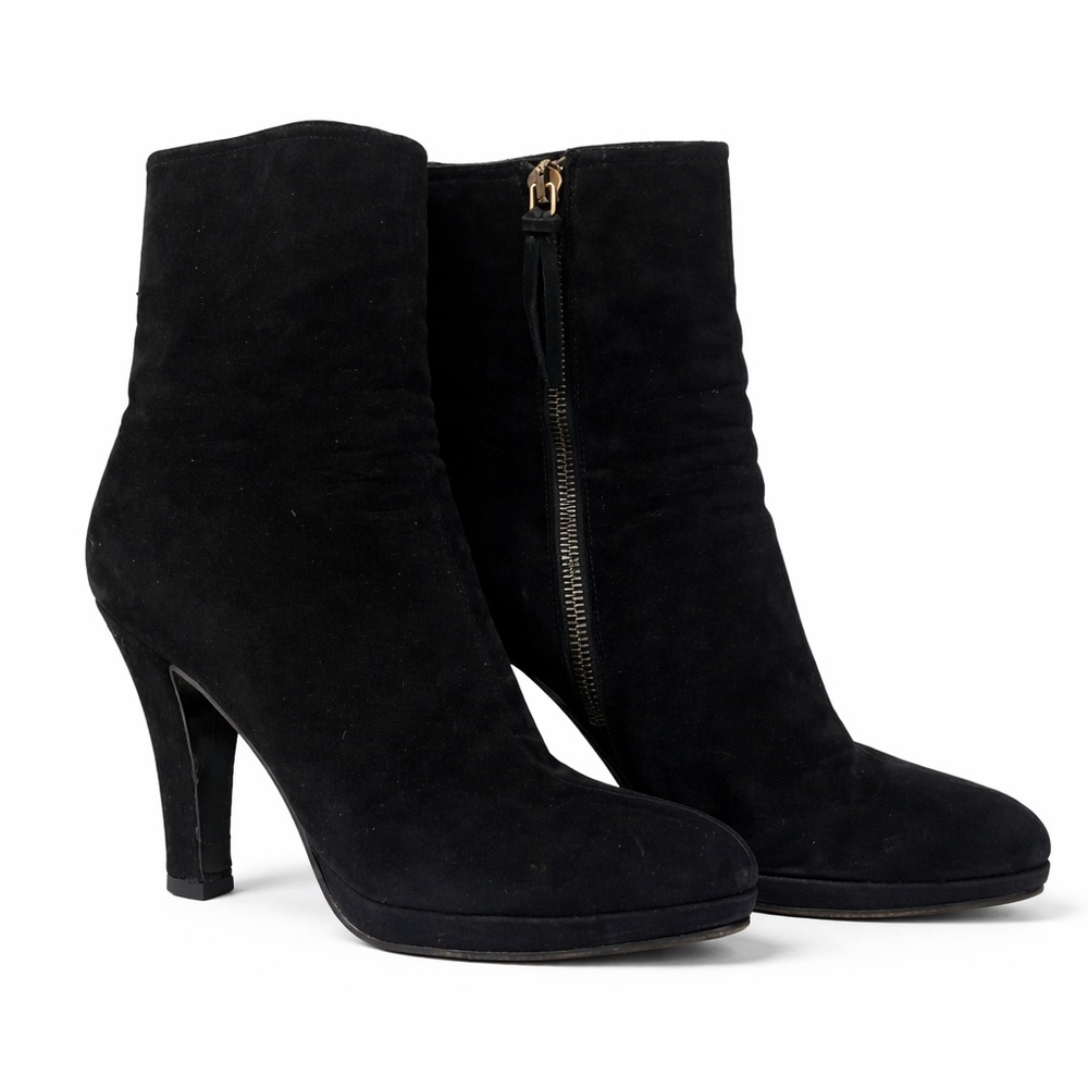 Miu Miu Black Suede Zipper 4" Heel Booties Retro Ankle Boots Italy Size 36.5